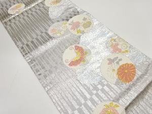 アンティーク　蝶に牡丹・桜・菊模様織り出し袋帯（材料）